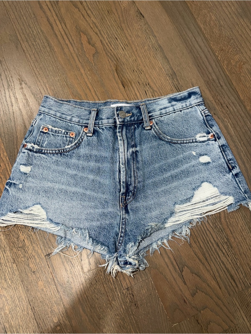 Zara Light Blue Distressed Denim Women's Shorts
